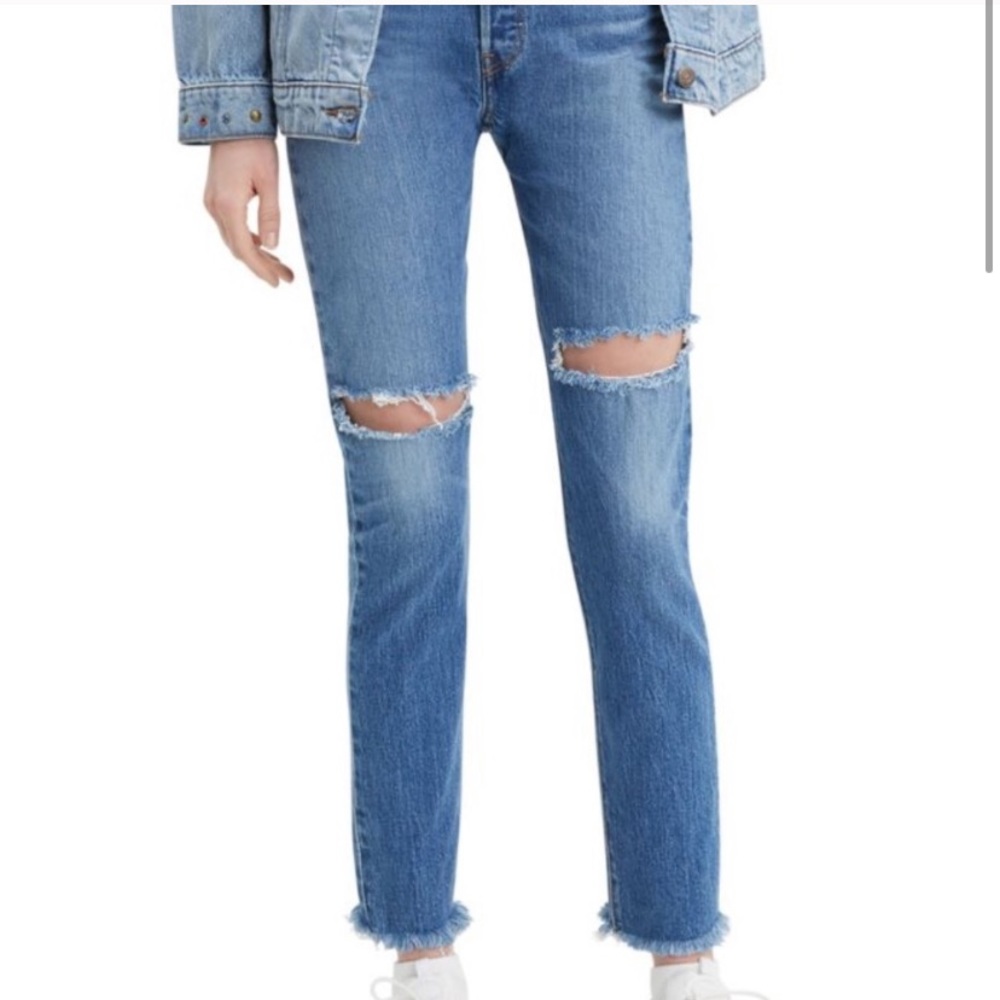 High waisted Levi’s 501 Distressed skinny jeans